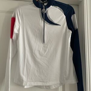 Jamie Sadock White and Navy Zip-Up Top
